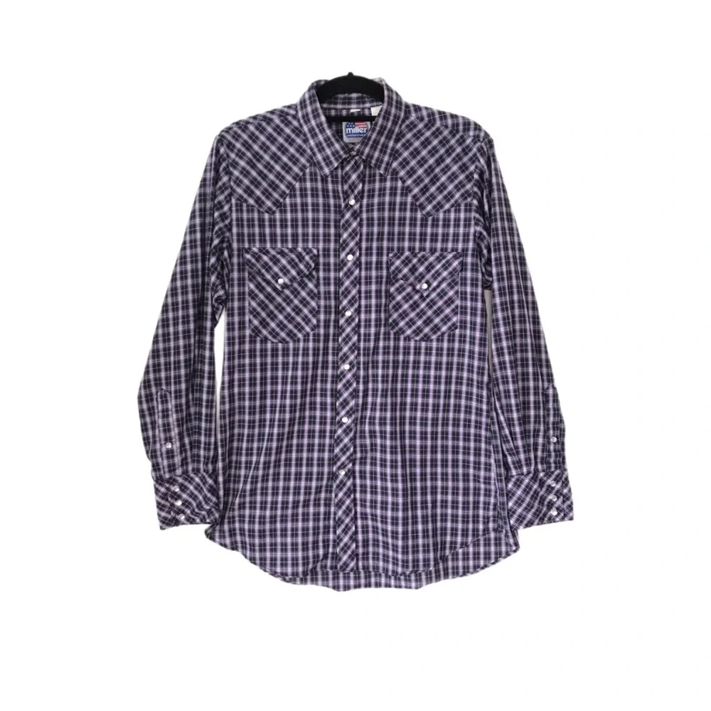 Vintage Miller Pearl Snap Purple Western Wear Long Sleeve Shirt 15-33 Med Unisex